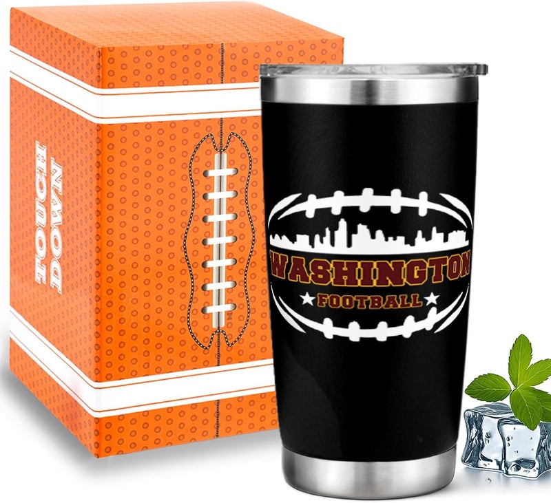 Gyothrig Football Fan 20 Oz Insulated Travel Coffee Cup Mug Tumbler with Lid Washington Themed Merch Shop Men Women Sport Stuff Apparel Commanders Team Decor Accessories Husband Boyfriend BF Dad Birthday Gift - Image 1